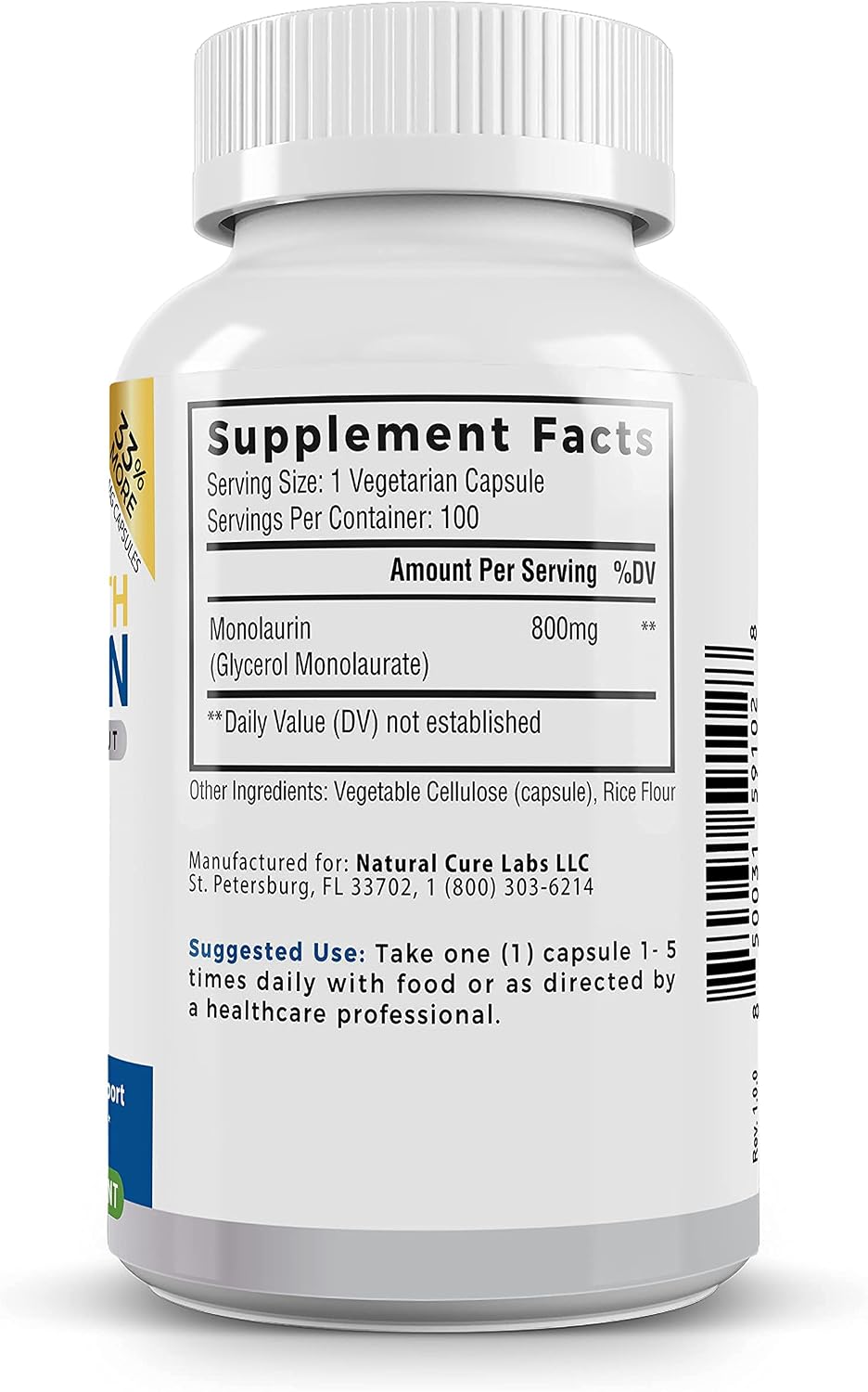 Palmara Health Extra Strength Monolaurin, 1600 mg per Serving, 800 mg per Capsule, 100 Capsules - görsel 8