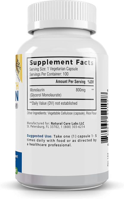 Palmara Health Extra Strength Monolaurin, 1600 mg per Serving, 800 mg per Capsule, 100 Capsules