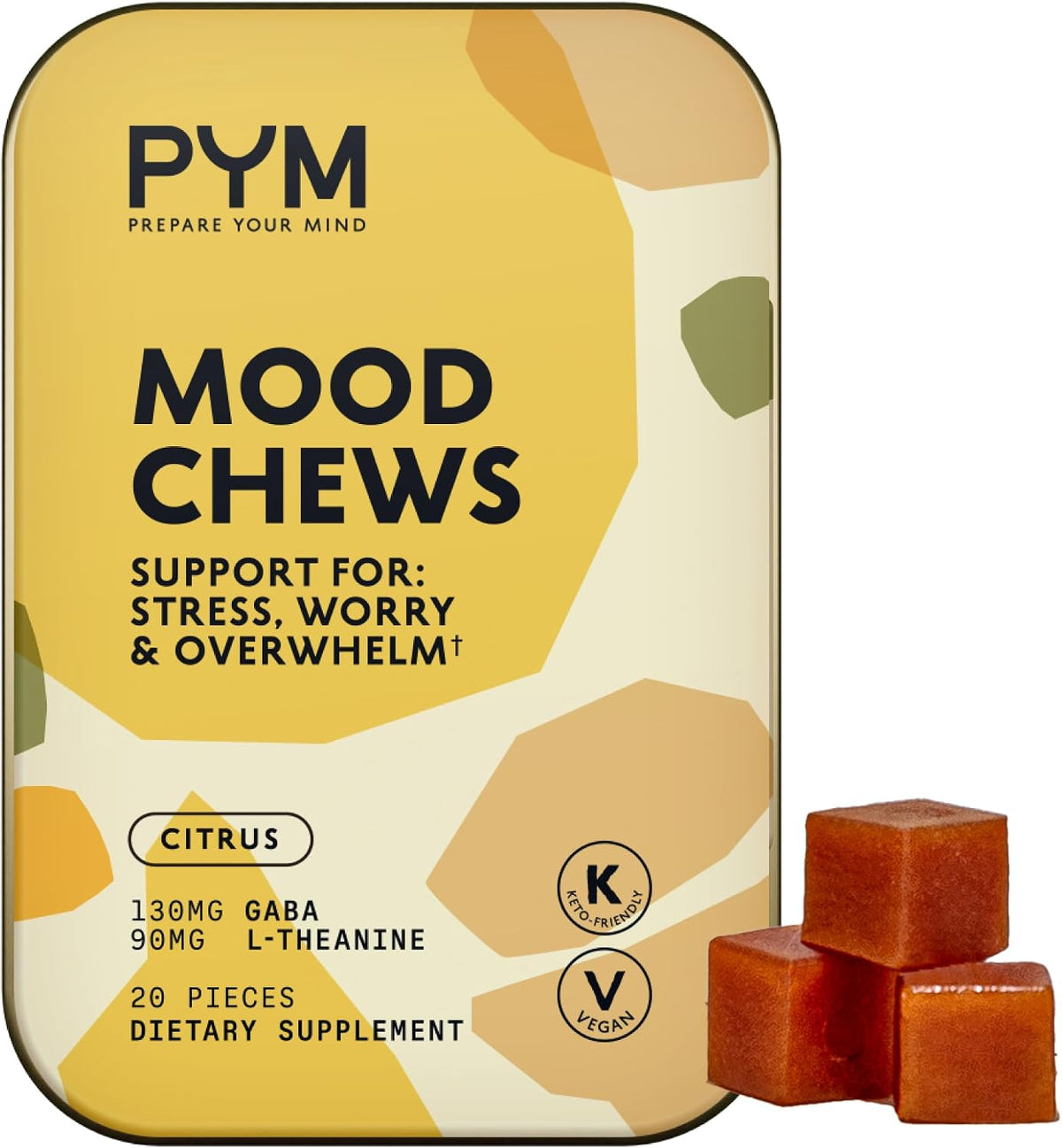 PYM Citrus Mood Chews - Stress Support Supplement with GABA & L-Theanine, 20 Chews - görsel 1
