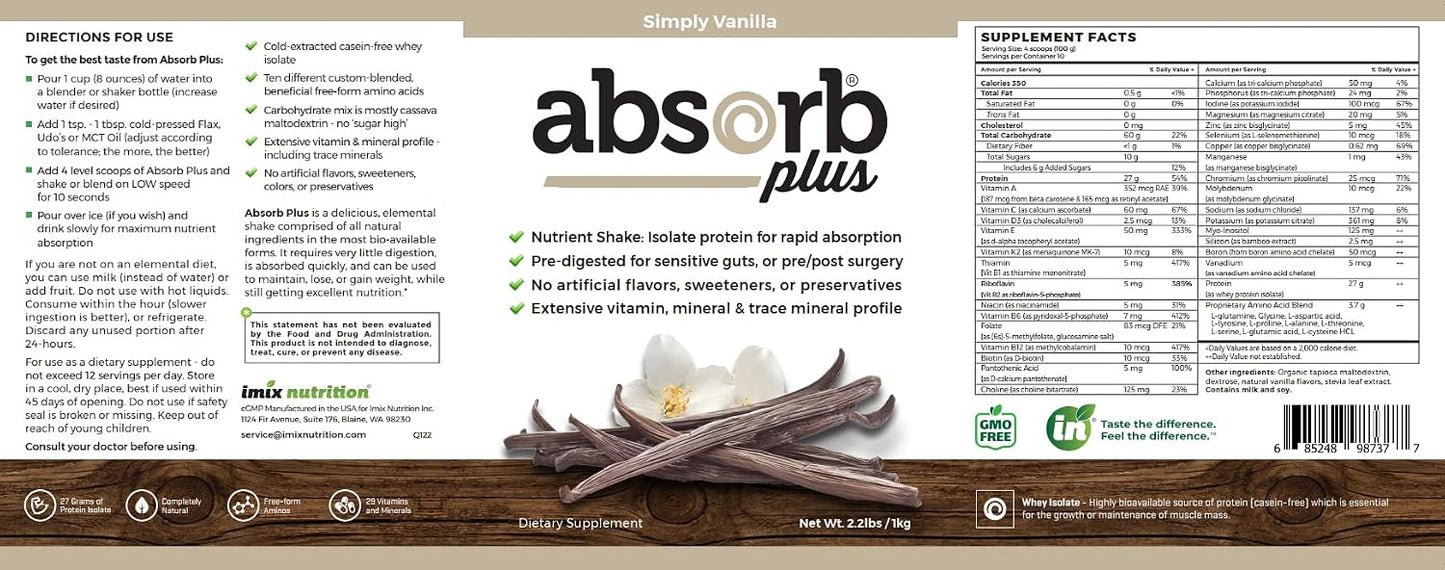 Absorb Plus Isolate Protein – Diet Supplement for Digestive Health & Nutritional Support (2.2 lbs, Simply Vanilla) - görsel 4
