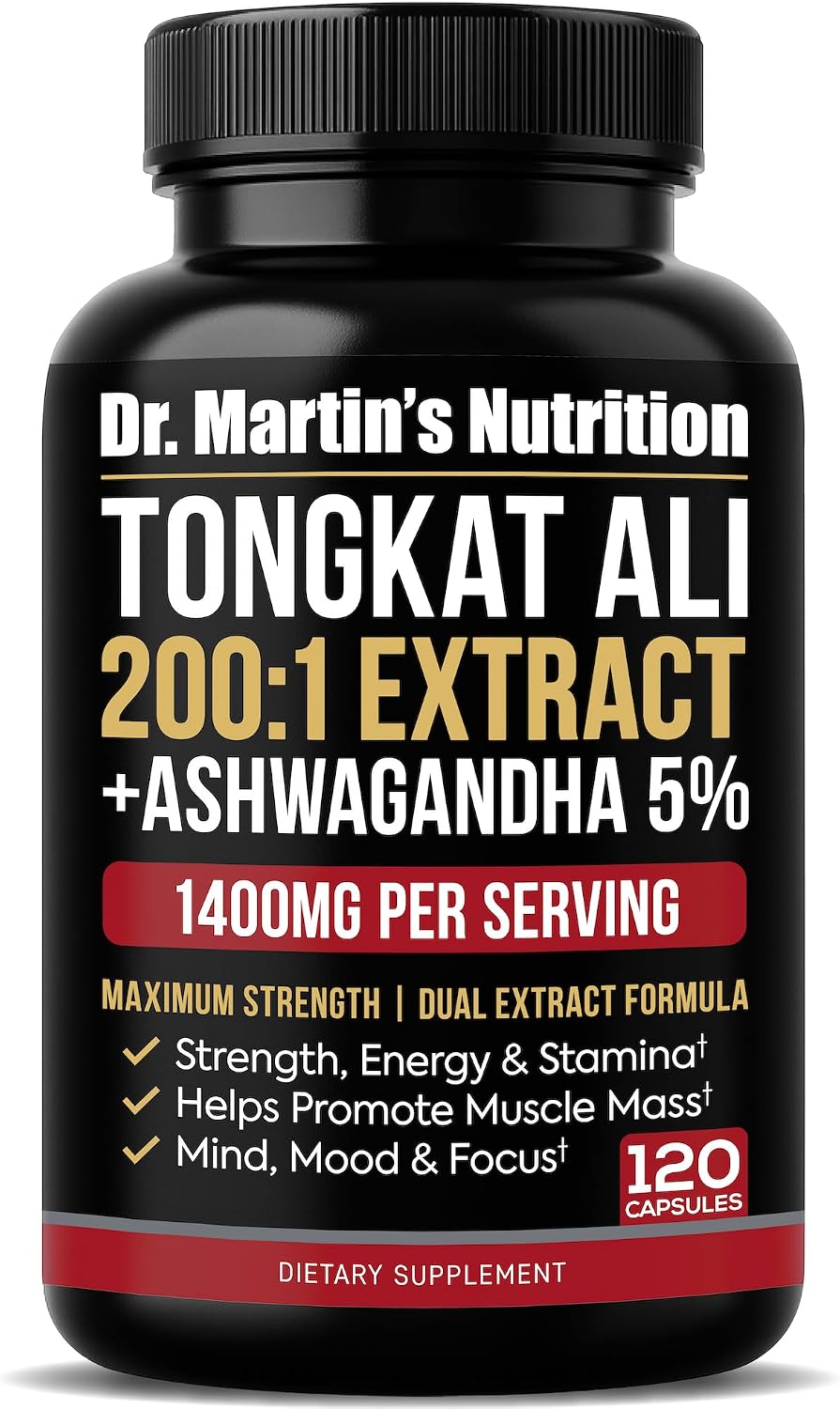 DR. MARTIN'S NUTRITION Tongkat Ali 200:1 Extract + Ashwagandha 5% Withanolides, Dual-Adaptogen Support, 120 Capsules - görsel 1