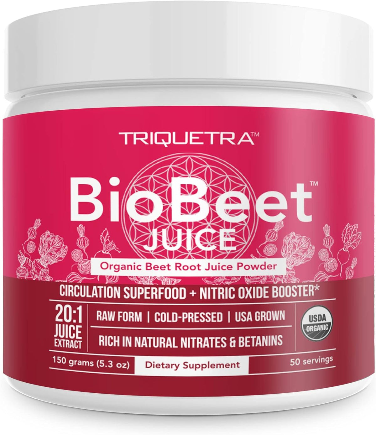 BioBeet Max Strength Beetroot Juice Powder – 20:1 Concentrate, Organic, 50 Servings - görsel 1