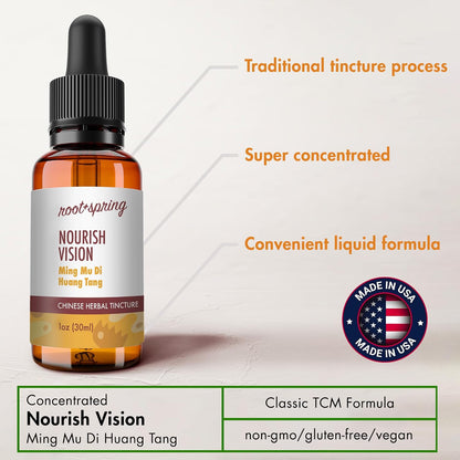root + spring Nourish Vision Herbal Tincture - Ming Mu Di Huang Tang, 1 oz (Pack of 4)