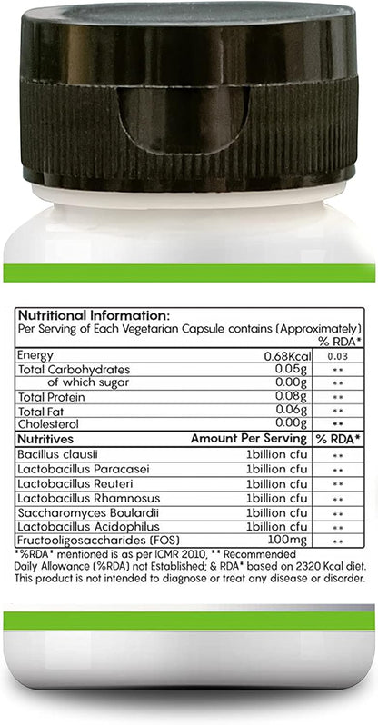Bacillus Claussi Plus 6 Billion CFU Capsules | Contains L. Acidophilus, L. Rhamnosus, L. Paracasei, L. Reuteri, Saccharomyces Boulardii, Bacillus Clausii and FOS for Gut Health