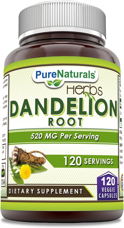 Pure Naturals Dandelion Root 520 mg Per Serving 120 Veggie Capsules Supplement