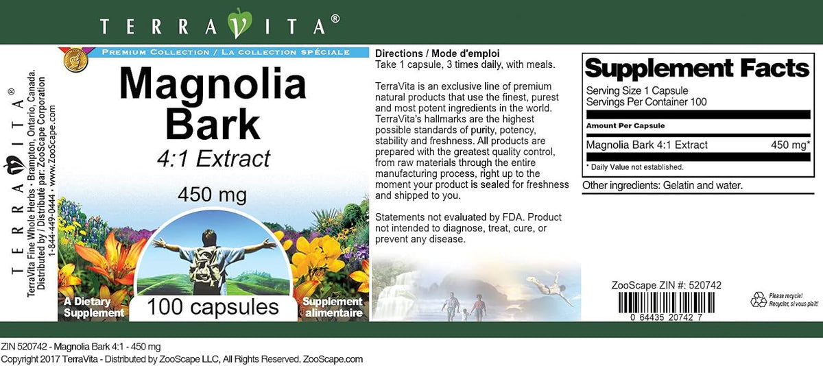 TerraVita Magnolia Bark 4:1 Extract – 450 mg, 100 Capsules - görsel 3