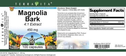 TerraVita Magnolia Bark 4:1 Extract – 450 mg, 100 Capsules