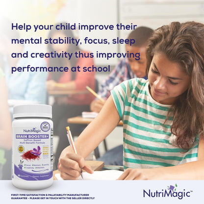 NutriMagic Kids Brain Booster+ Saffron Extract Gummies with Multivitamin D3, B6, B12, Zinc – With Saffron for Daily Nutrient Support – Non-GMO, 30 Servings