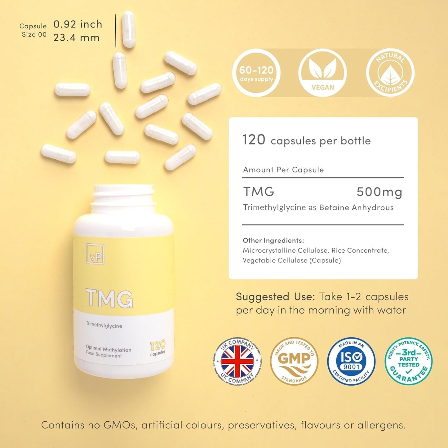 vP Vitality Pro TMG 500mg – Trimethylglycine Supplement – 120 Capsules - görsel 2