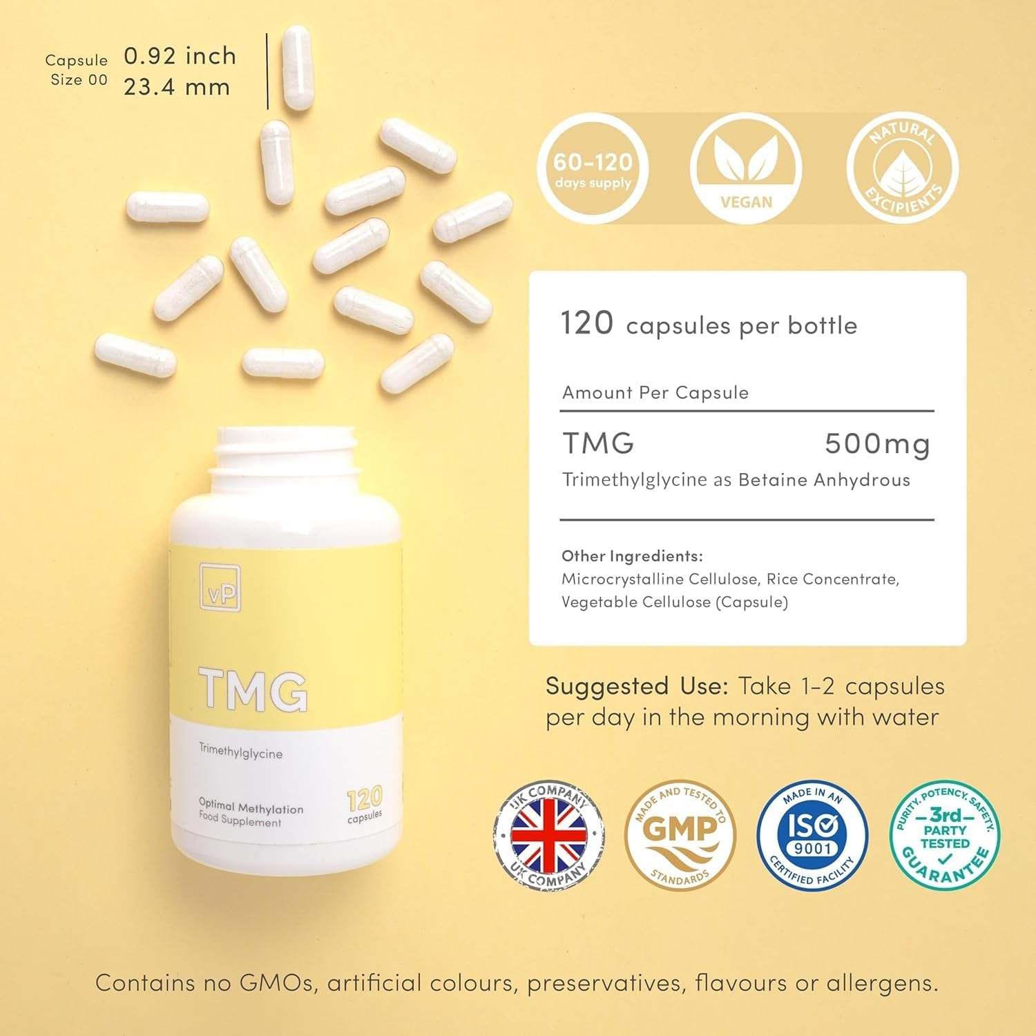 vP Vitality Pro TMG 500mg – Trimethylglycine Supplement – 120 Capsules - görsel 2