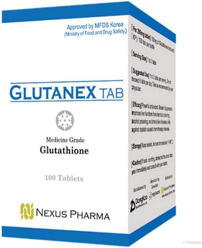 Glutanex Tab Glutathione by Nexus Pharma – 100 mg Reduced Glutathione (100 Tablets)