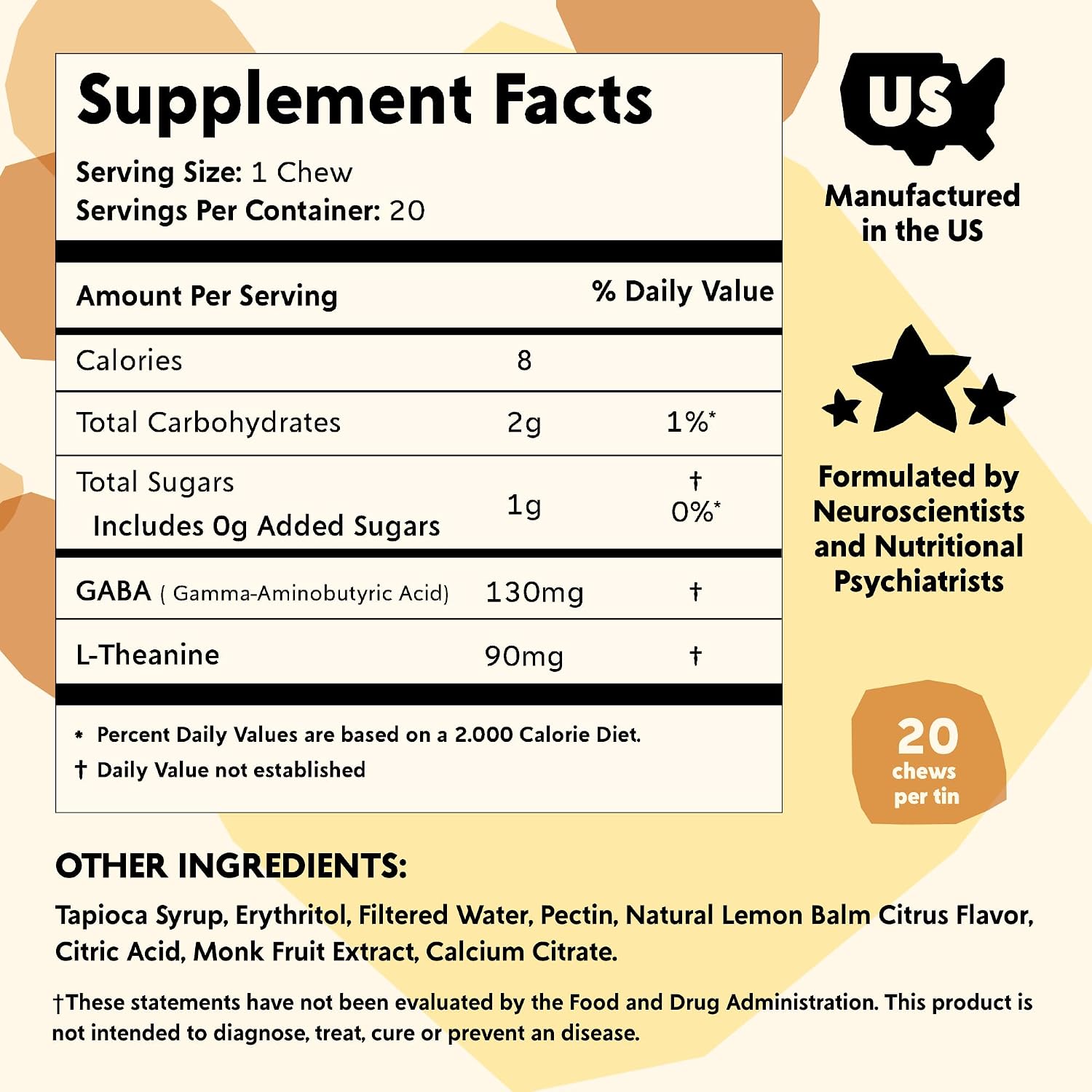 PYM Citrus Mood Chews - Stress Support Supplement with GABA & L-Theanine, 20 Chews - görsel 2
