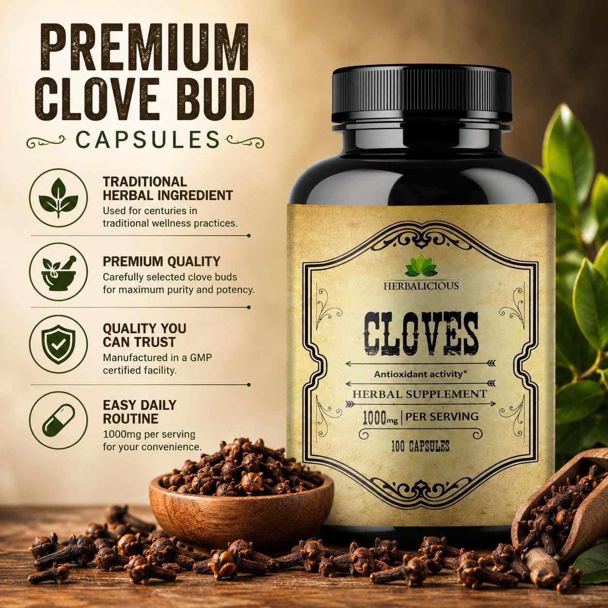 Cloves Capsules – Natural Dietary Supplement for Bone, Digestive & Antioxidant Support (100 Capsules) - görsel 5