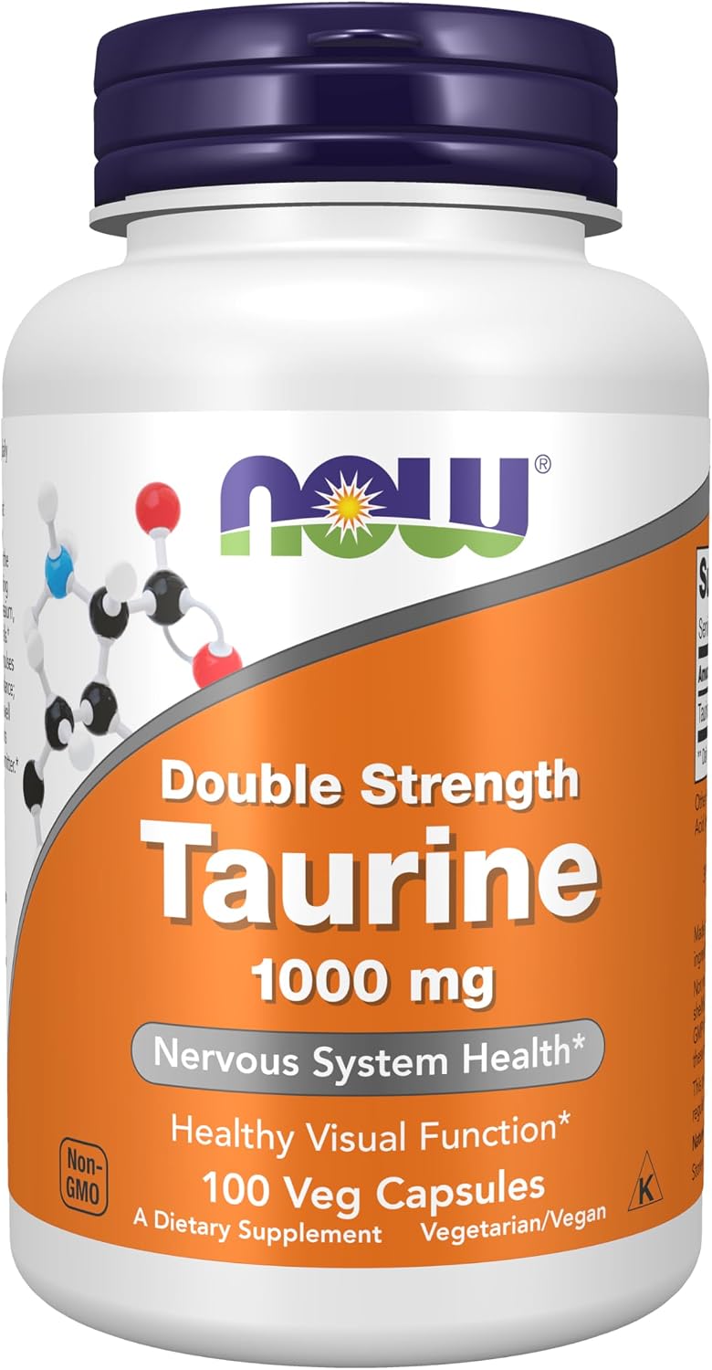 NOW Supplements, Taurine 1,000 mg, Double Strength, Nervous System Function*, 100 Veg Capsules - görsel 1
