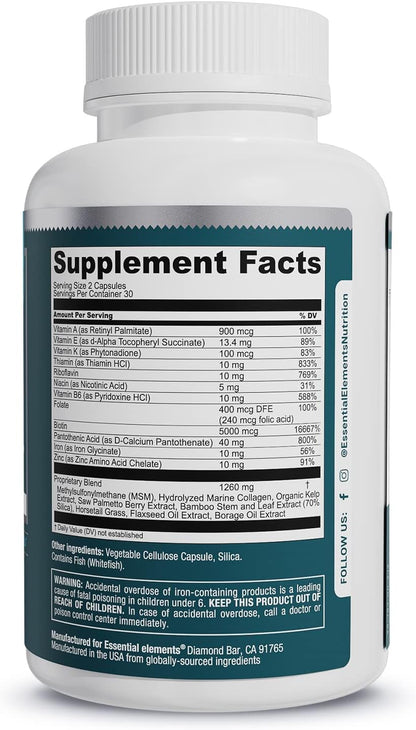 Essential Elements Hair Hero Hair Vitamins for Men – Broad-Spectrum Support with 5000 mcg Biotin – 60 Tablets (Pack of 2)