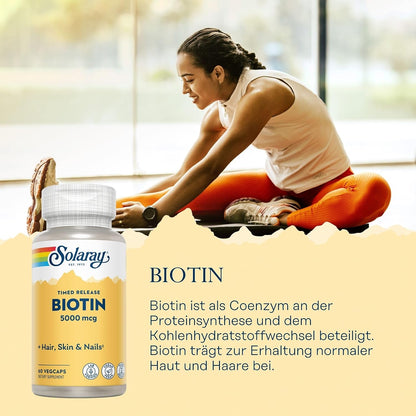 Solaray Two Stage, Timed Release Biotin 5000mcg - 60 VegCaps