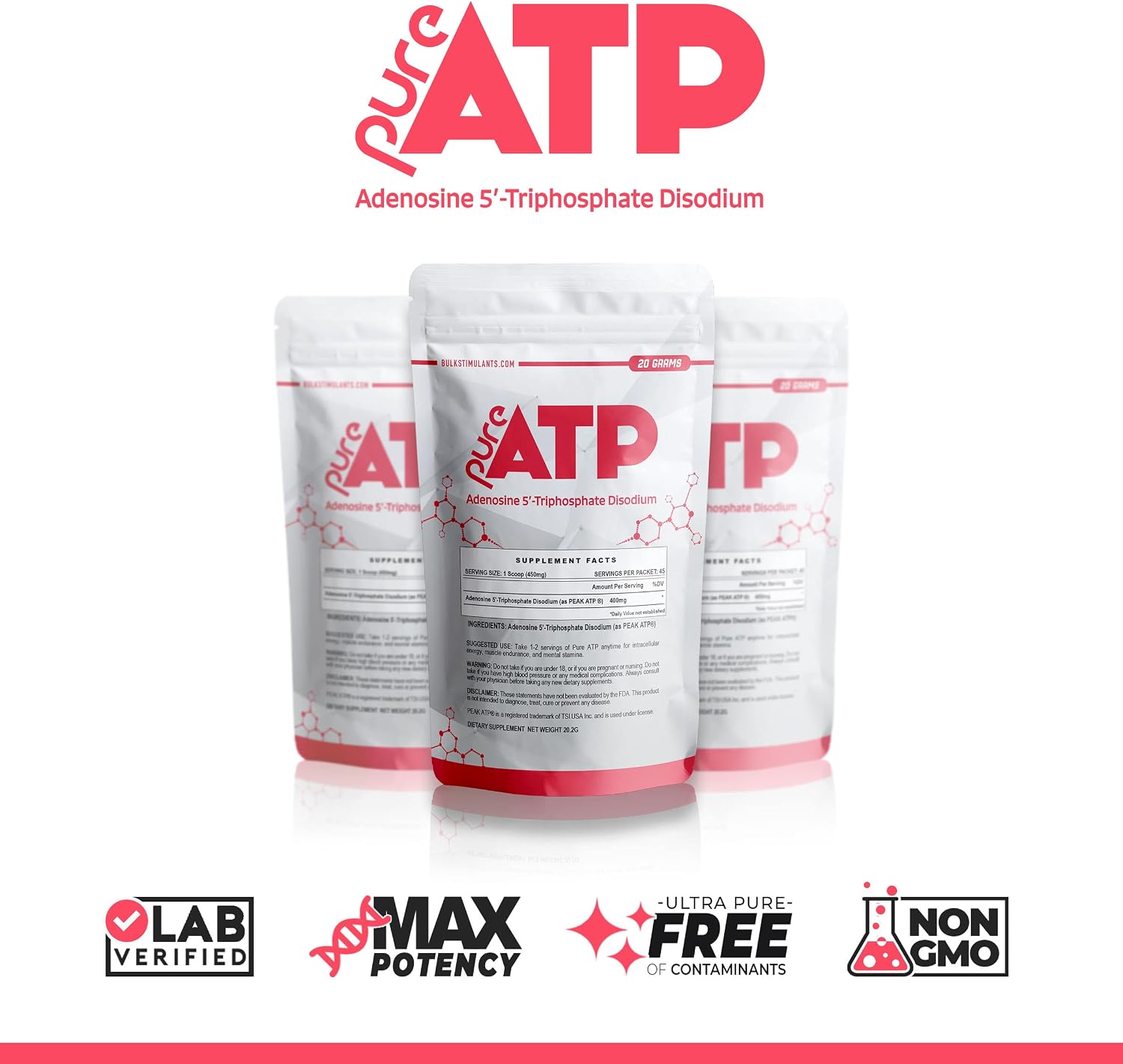 BulkStimulants Pure ATP Adenosine Triphosphate Powder – Increase Energy, Endurance, Strength, Recovery & Muscle Pump – 20 Grammes - görsel 4