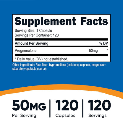 Nutricost Pregnenolone 50mg, 120 Capsules – Non-GM, Gluten-free, Vegetarian Capsules