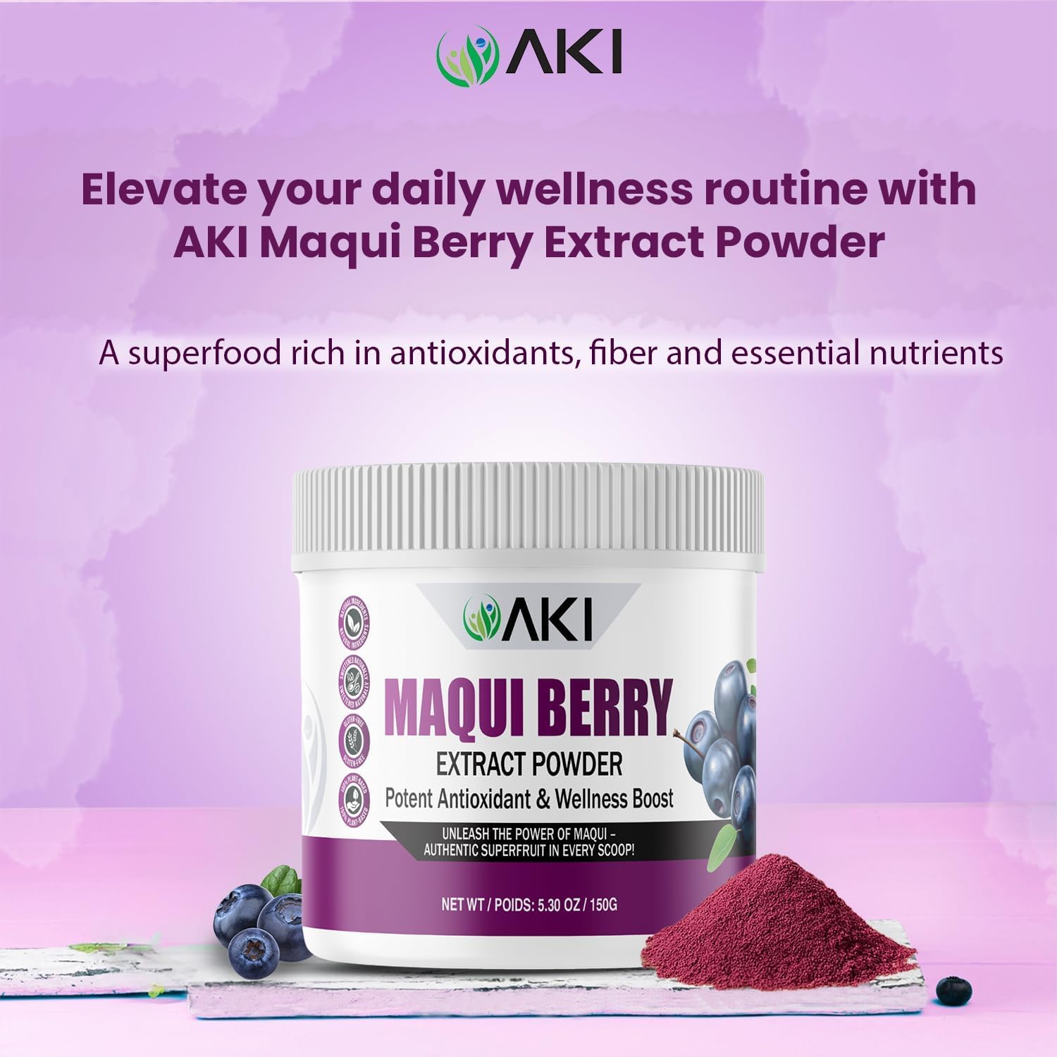 AKI Maqui Berry Extract Powder – Wild Harvested from Patagonia, Freeze-Dried Superfruit, 150g - görsel 2