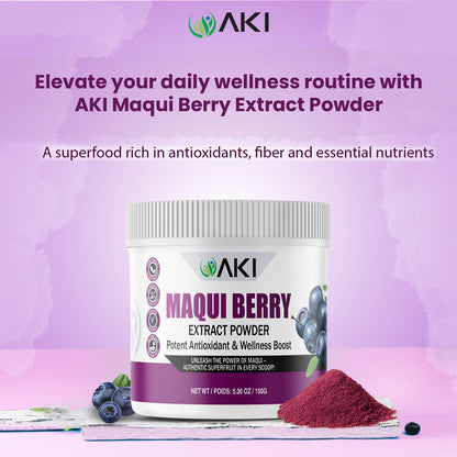 AKI Maqui Berry Extract Powder – Wild Harvested from Patagonia, Freeze-Dried Superfruit, 150g