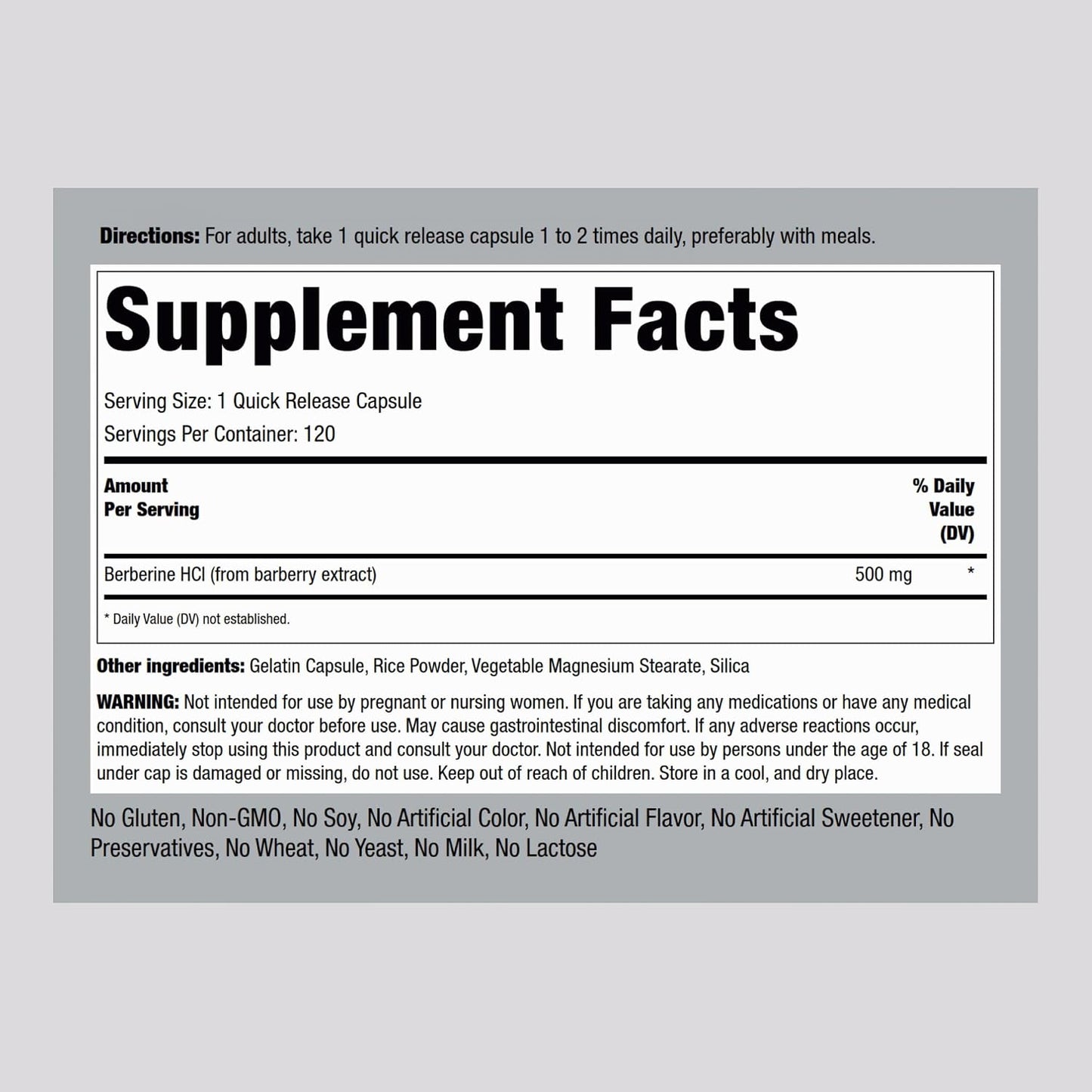 Piping Rock Berberine HCL 500mg Capsules, 120 Capsules - görsel 2