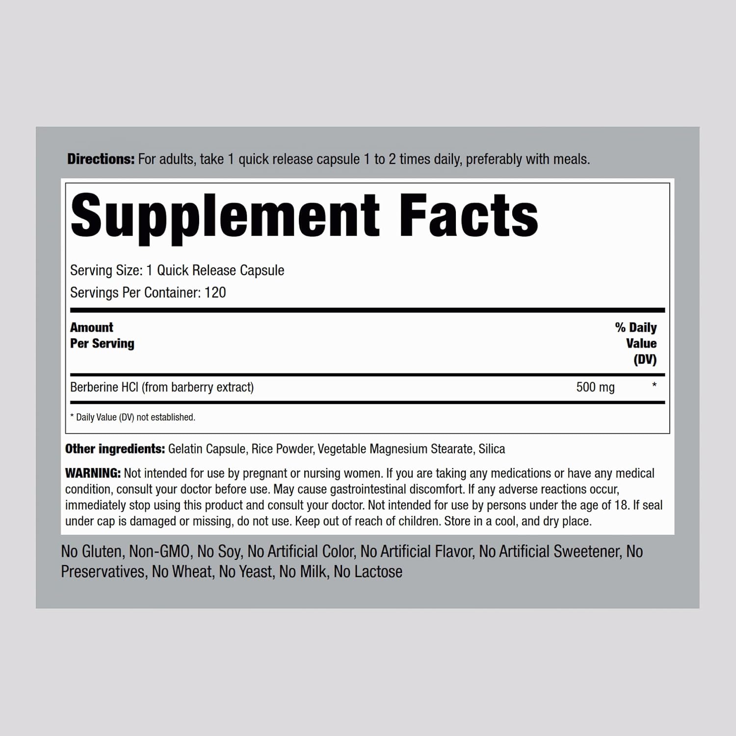 Piping Rock Berberine HCL 500mg Capsules, 120 Capsules - görsel 2