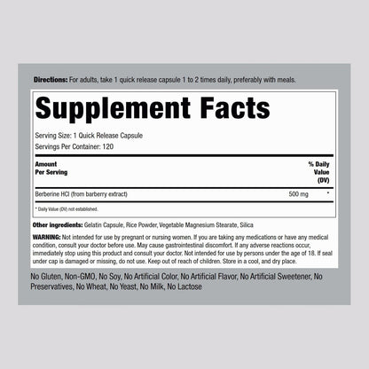 Piping Rock Berberine HCL 500mg Capsules, 120 Capsules