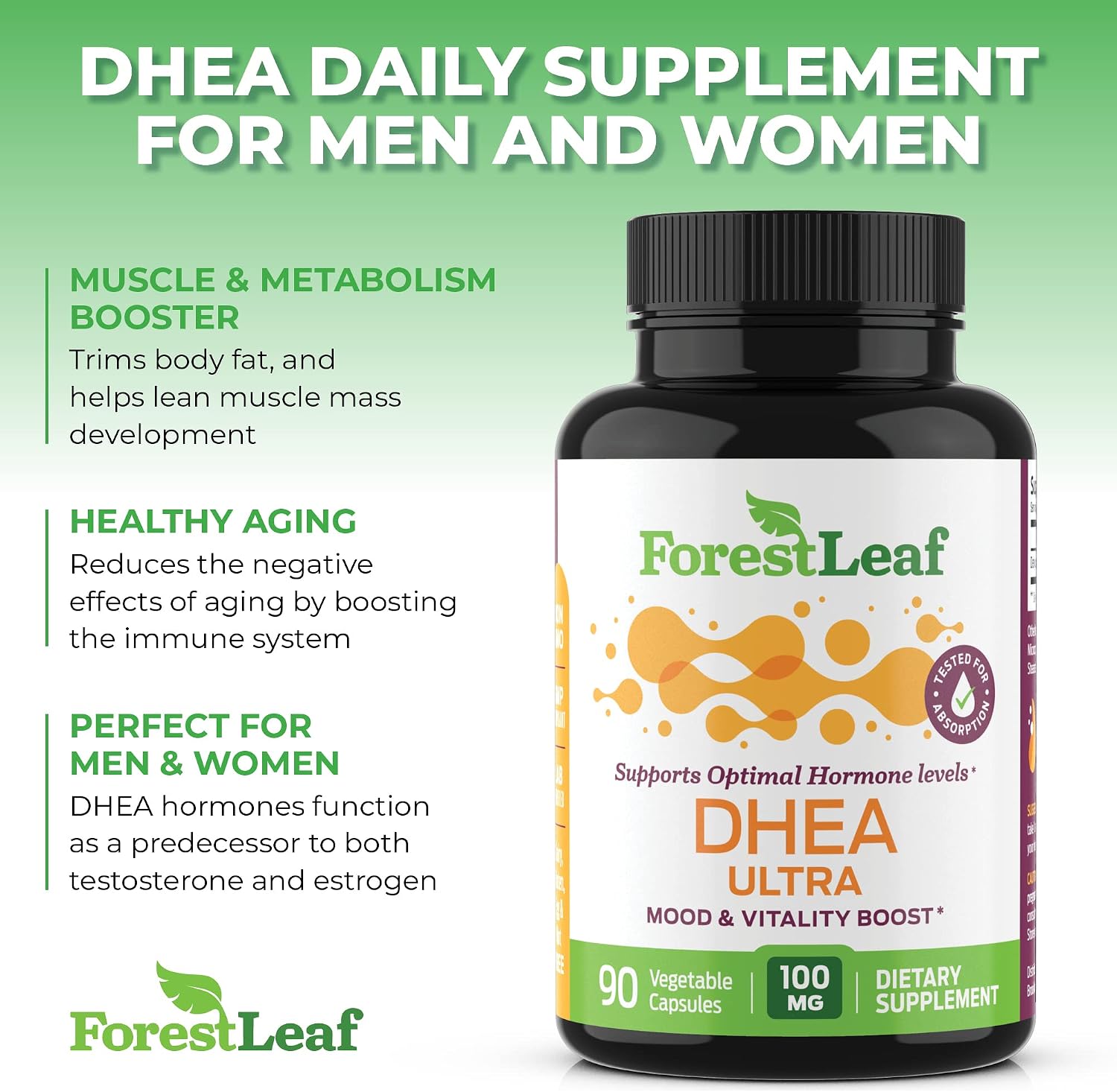 ForestLeaf DHEA 100mg – Micronised DHEA Supplement – Supports Energy, Hormone Balance & Healthy Ageing – 90 Capsules - görsel 5