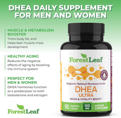 ForestLeaf DHEA 100mg – Micronised DHEA Supplement – Supports Energy, Hormone Balance & Healthy Ageing – 90 Capsules