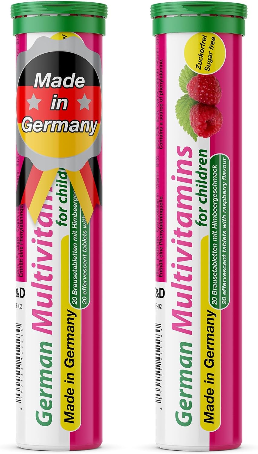 T&D German Multivitamin for Children - 8 Vitamins, Vegan Effervescent Tablets, Raspberry Flavour (100 Count) - görsel 8