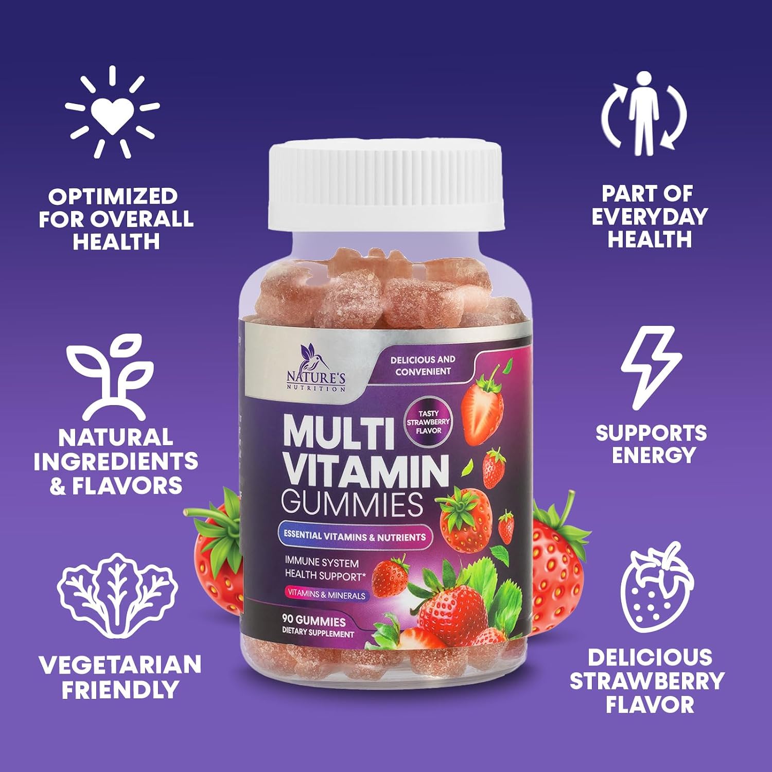 Multivitamin Gummies for Adults - Daily Adult Multivitamins Gummy with Vitamins A, C, D, B12 for Women & Men, Immune Support Supplement - 90 Gummies - görsel 6