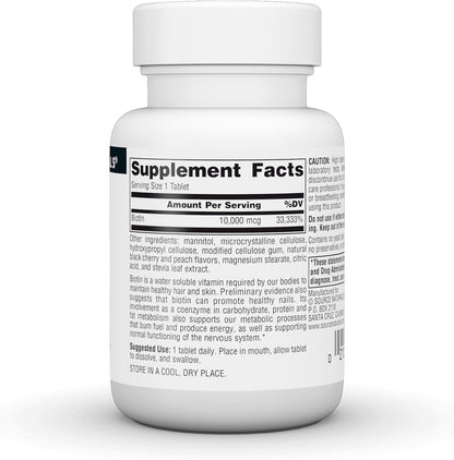 Source Naturals Biotin Fast Melt, Hair, Skin and Nail Support, 10,000 mcg per Serving – 120 Tablets