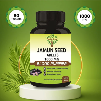 Jamun Seed Tablets by SunNature | 90 Tablets, 1000 mg | Vegan Blackberry Seed Supplement