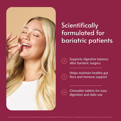 Bariatric Advantage Chewable FloraVantage Probiotic - 10 Billion CFUs - Probiotic Supplement - For Digestive & Immune Health* - Vegetarian & Gluten-Free - Grape Flavour - 90 Chewable Tablets