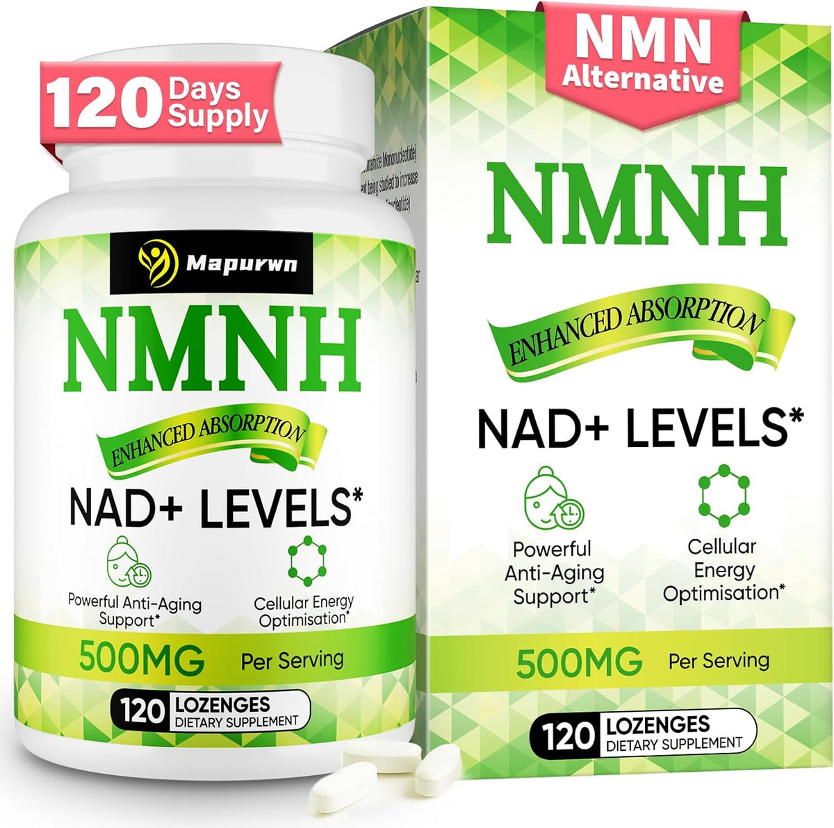 Mapurwn NMNH (Dihydronicotinamide Mononucleotide) - 500mg NAD+ Food Supplement, 120 Lozenges - görsel 1