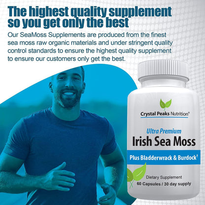 Organic Sea Moss Supplements with Bladderwrack and Burdock Root - Pure Sea Moss Capsules with BioPerine