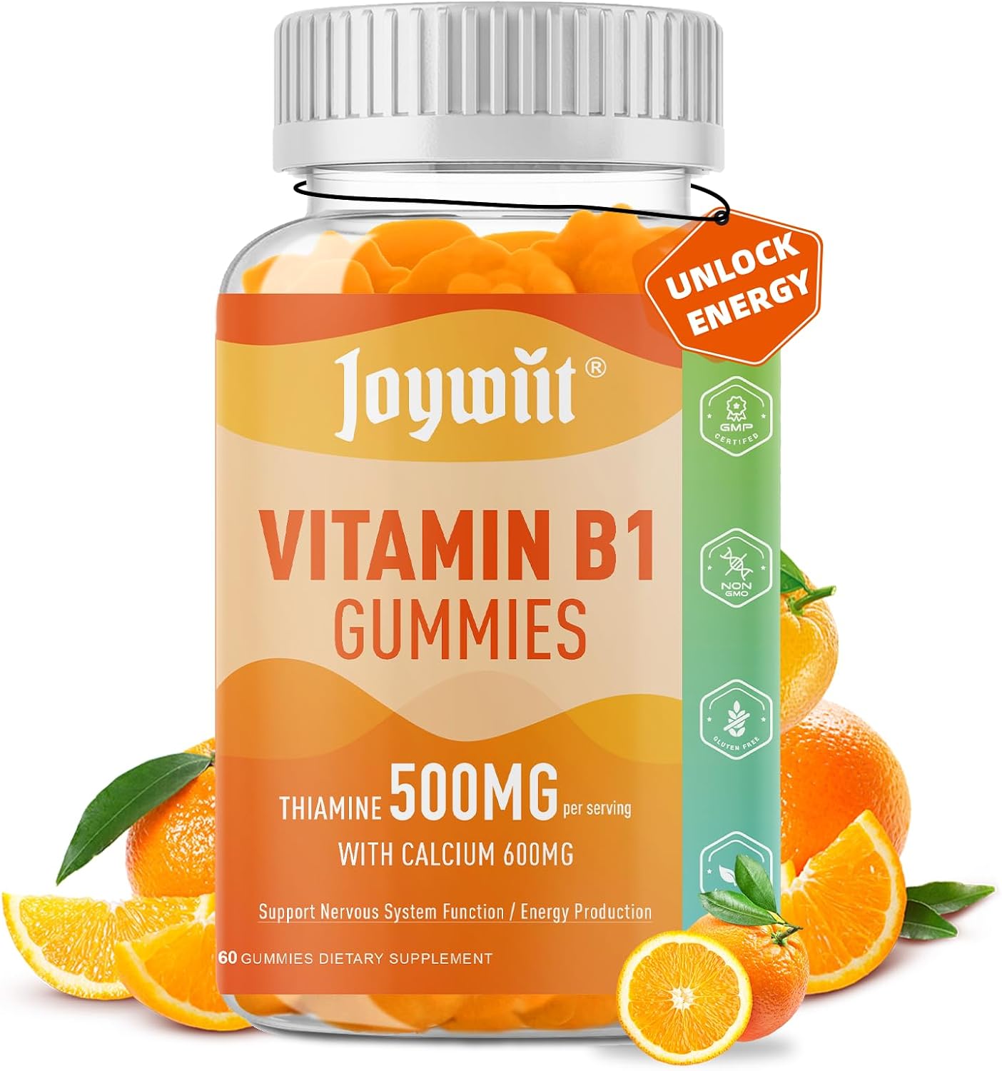 Vitamin B1 Gummies 500mg – Thiamine Supplement for Adults with Calcium Citrate, Vegan, Natural Orange Flavour - görsel 7