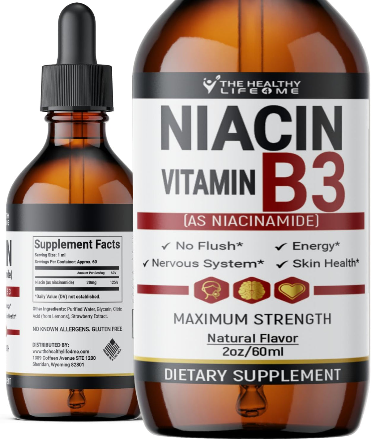 The Healthy Life 4 ME Vitamin B3 Niacinamide Liquid – 20mg per Serving, 60-Day Supply, 60ml - görsel 1
