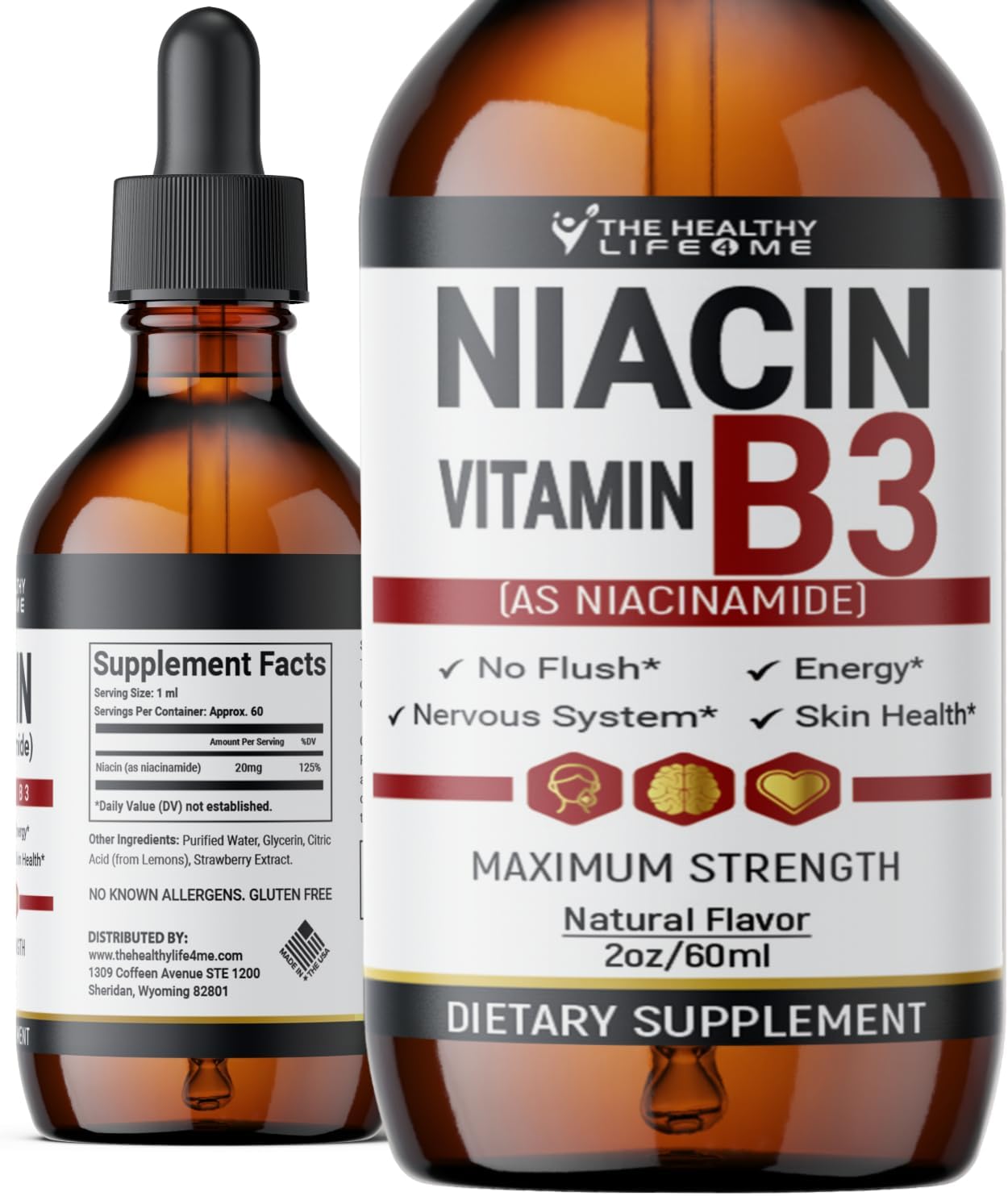 The Healthy Life 4 ME Vitamin B3 Niacinamide Liquid – 20mg per Serving, 60-Day Supply, 60ml - görsel 1