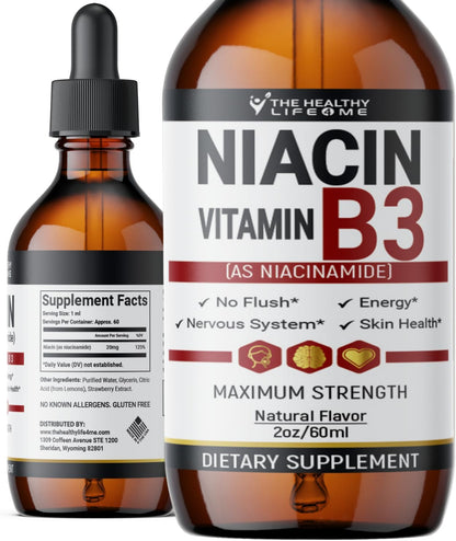 The Healthy Life 4 ME Vitamin B3 Niacinamide Liquid – 20mg per Serving, 60-Day Supply, 60ml