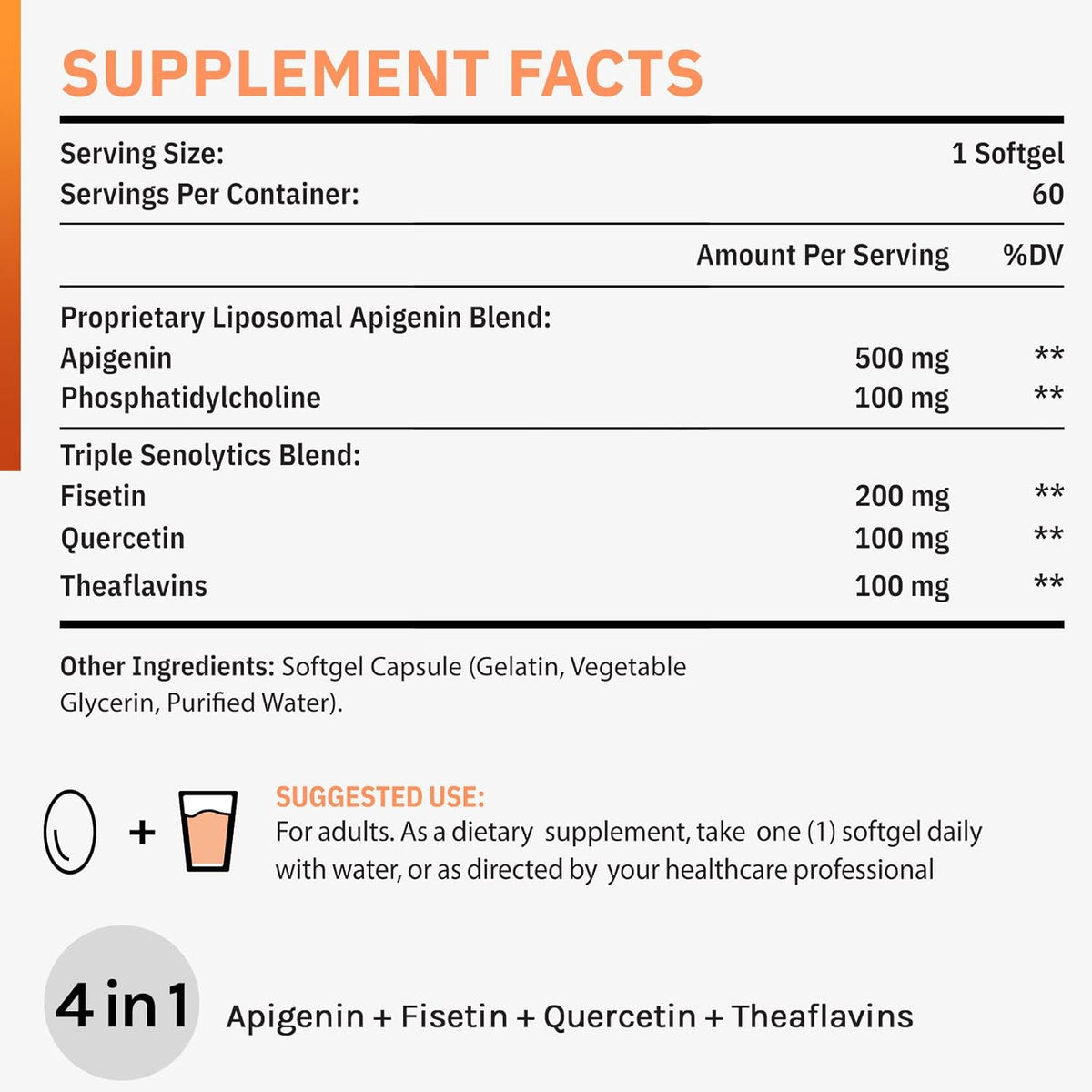 Cenffitio Liposomal Apigenin 500mg – with Fisetin, Quercetin & Theaflavins – 60 Softgels - görsel 3