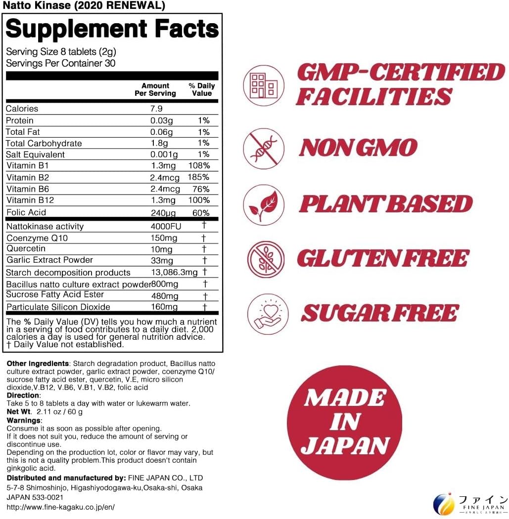 Nattokinase 4000FU - Derived from Japanese Natto 180g (250mg x 240 Tablets) Made in Japan - görsel 6