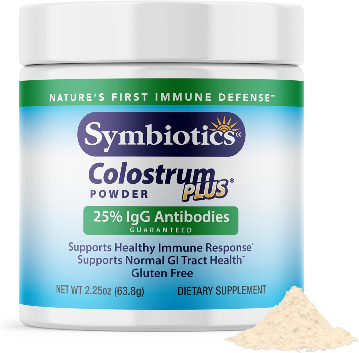 Symbiotics Colostrum Plus Powder – Standardised to 25% IgG Immunoglobulins, Immune & Muscle Recovery Support, Unflavoured, Gluten Free, 64 g - görsel 1