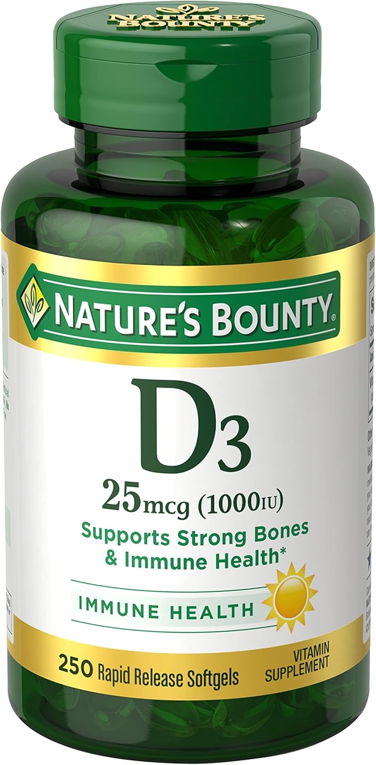 Nature's Bounty Vitamin D3 1000 IU, Immune Support, 250 Rapid Release Softgels - görsel 1