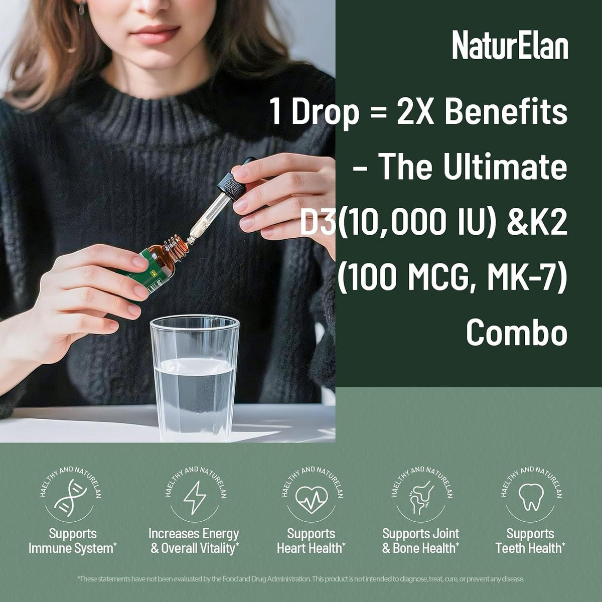 Organic Vitamin D3 K2 Drops with MCT Oil - 10,000 IU D3 + 100 mcg K2 (MK-7) - 320 Servings - görsel 2