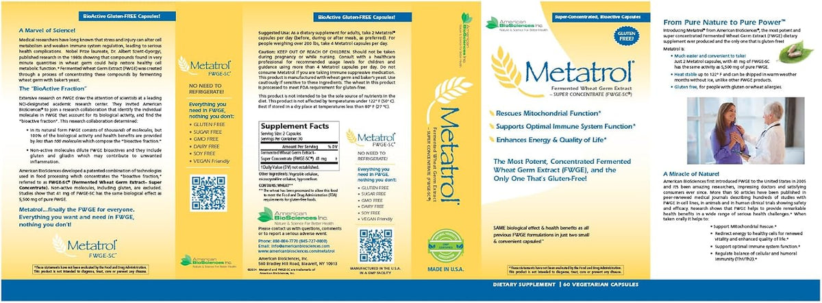 American BioSciences Metatrol - Fermented Wheat Germ Extract Super Concentrate, 2-Box Bundle (120 Capsules) - görsel 6