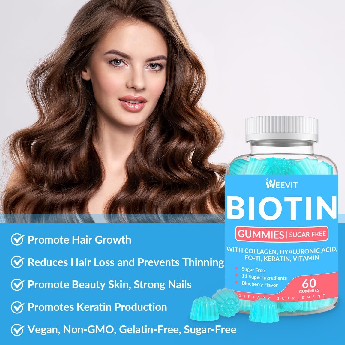 Biotin Gummies, 10,000mcg Biotin and Collagen Supplement for Women and Men - görsel 2