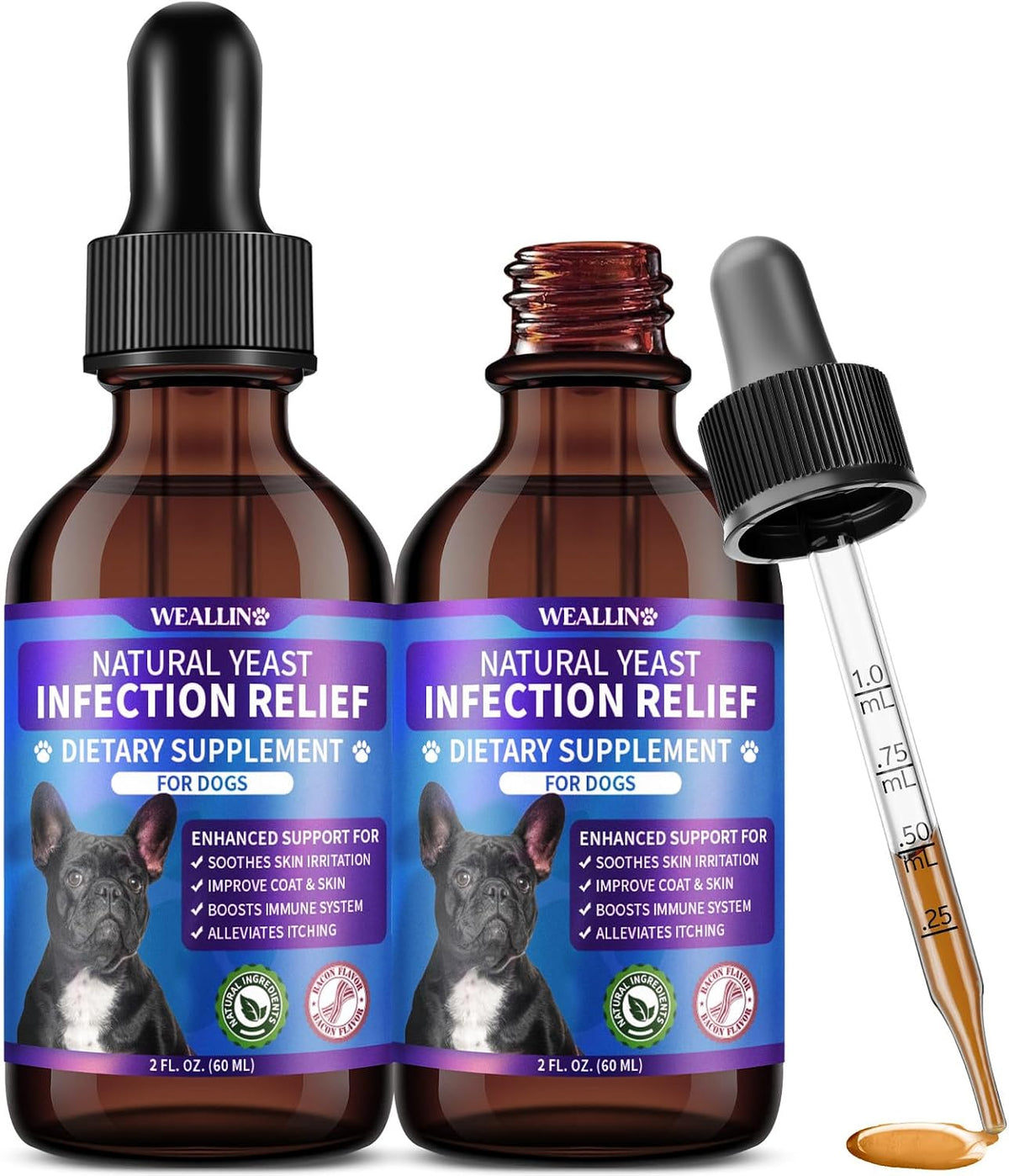 WEALLIN Natural Yeast Infection Treatment for Dogs - Probiotic-Powered Drops with 8-Herbal Blend, Bacon-Flavoured Oral Supplement for Skin, Ears, and Allergy Relief - görsel 10