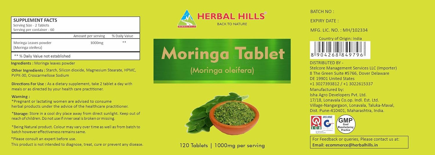 HERBAL HILLS Moringa Tablets 120 Count (1000 mg) - görsel 4