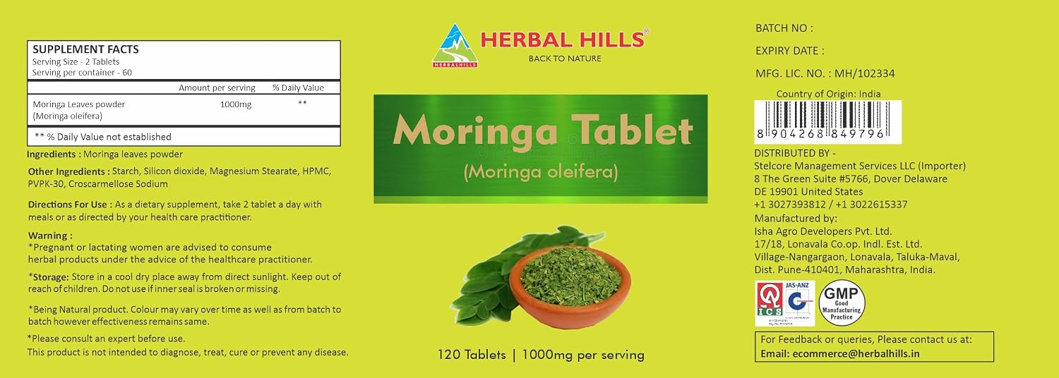 HERBAL HILLS Moringa Tablets 120 Count (1000 mg) - görsel 4